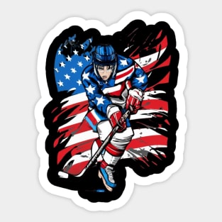 Hockey American Flag  design Hockey Sticker